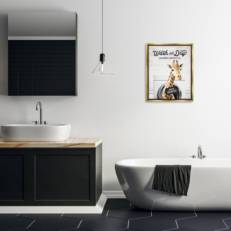 Stupell Wash & Dry Laundry Giraffe Framed Floater Canvas Wall Art Design By Lettered and Lined
