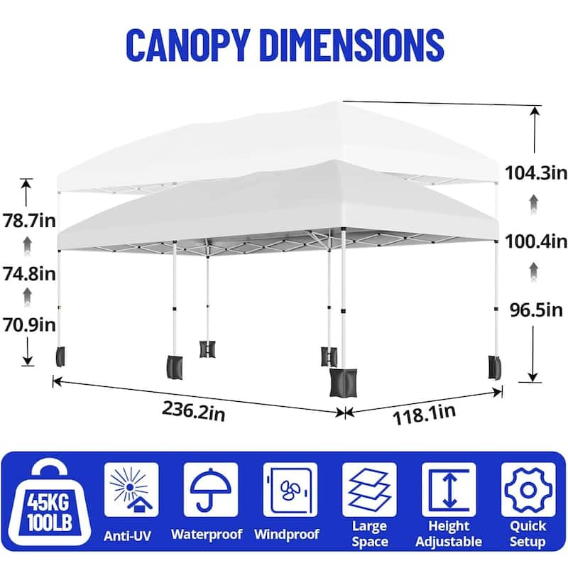 10X20 Ft Instant Waterproof Portable Pop-Up Canopy Tent with 4 Sidewalls for Outdoor Camping, Beach, Backyard