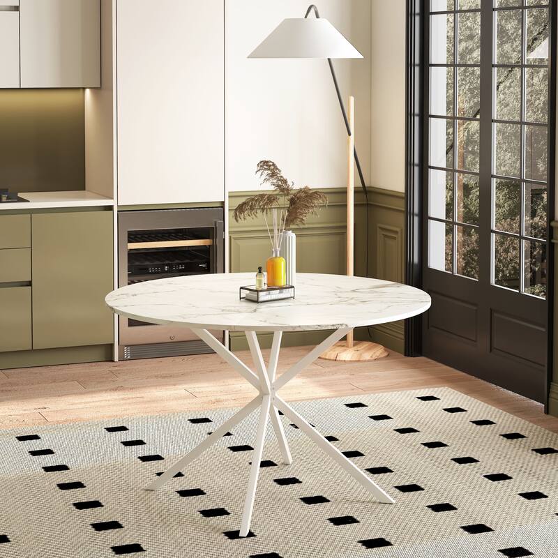 47.24" Modern Round Dining Table with 2 Removable Top and Metal Base