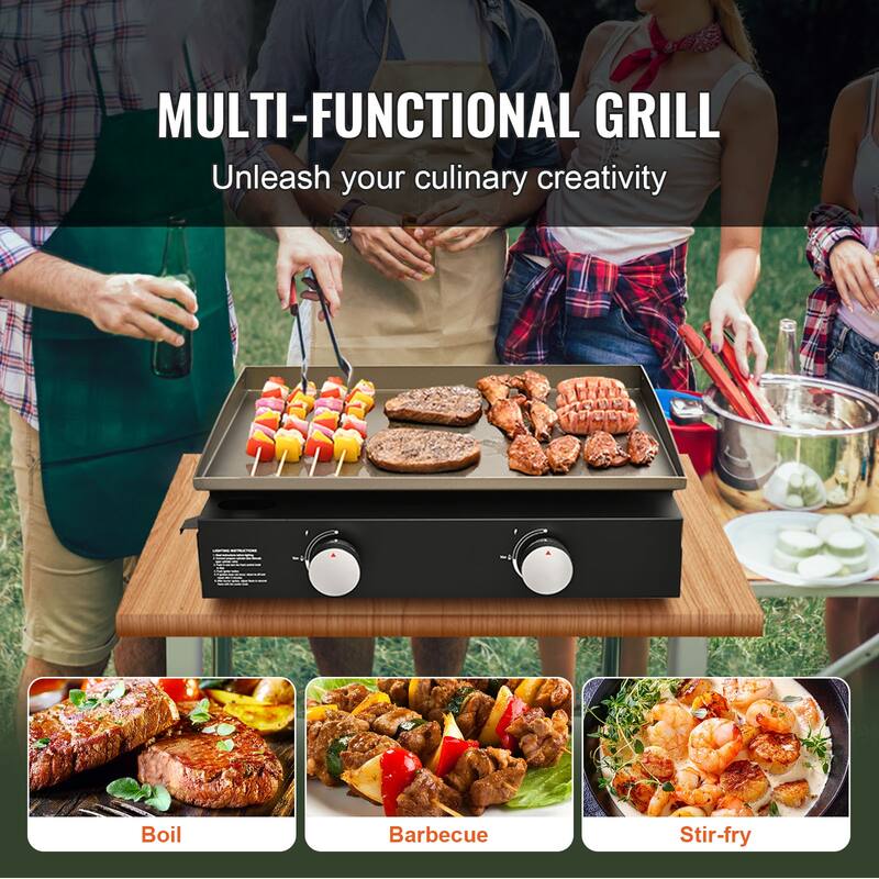 Commercial Griddle, 22.4" Heavy Duty Manual Flat Top Griddle, Countertop Gas Grill with Non-Stick Cooking Plate