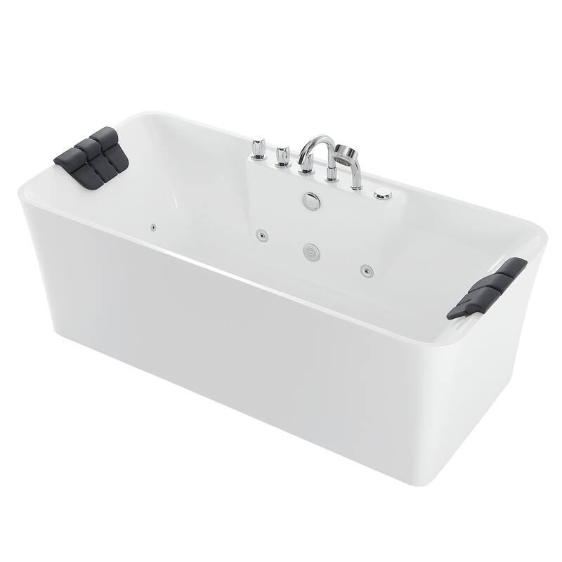 67" x 32" Freestanding Whirlpool Acrylic Bathtub with Faucet