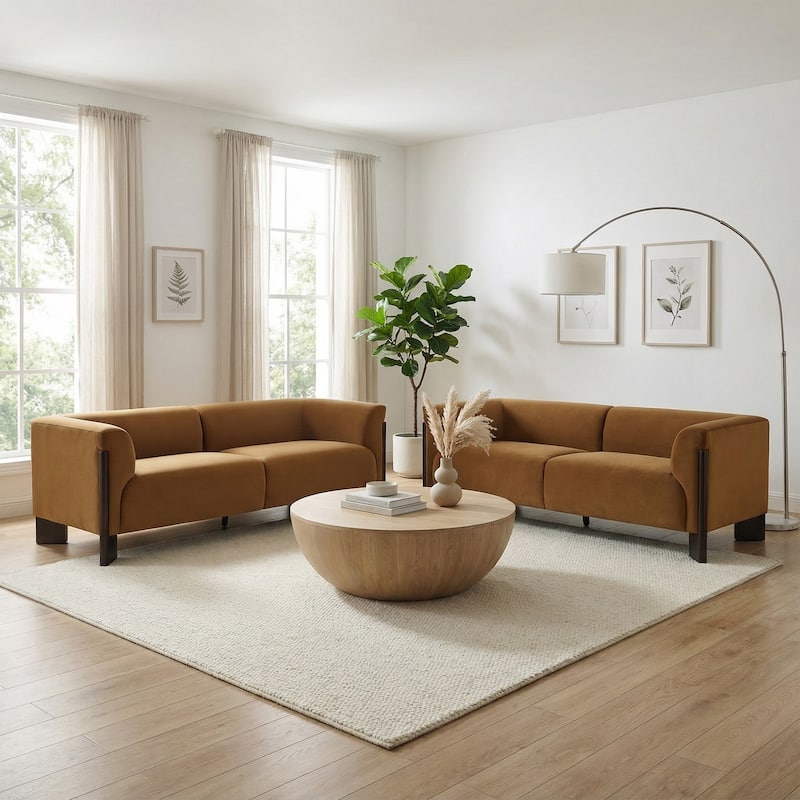 81 inch Wide Nordic Oversized Loveseat Sofa Set of 2 - Orange-Velvet