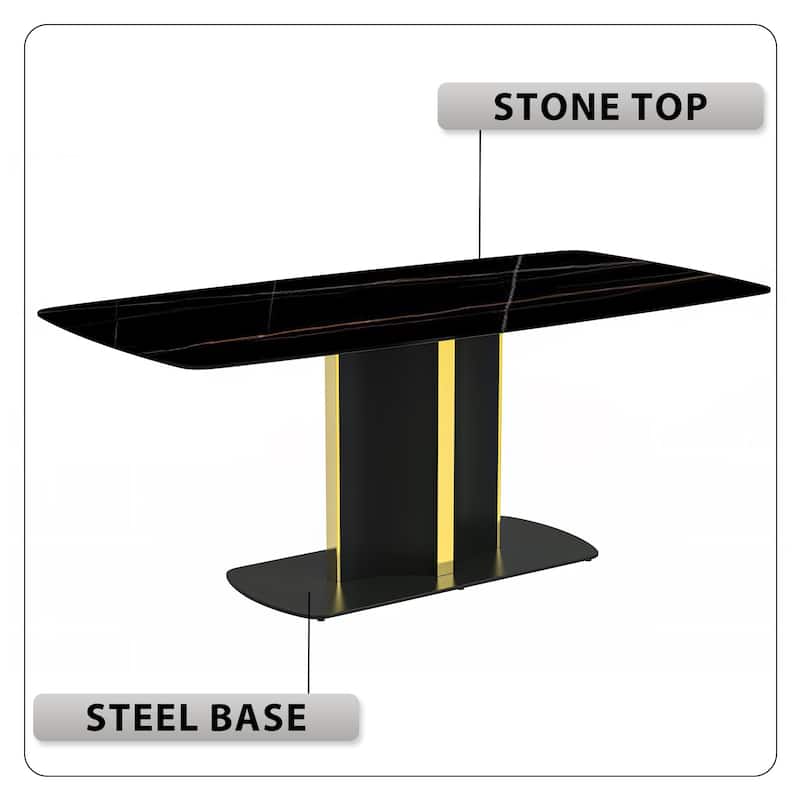 Sylva Dining Table Rectangular Tabletop in Gold Pedestal Base