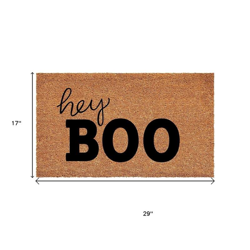 HomeRoots 17" X 29" Natural And Black Halloween Hey Boo Outdoor Coir Door Mat - 17.00' X '29.00