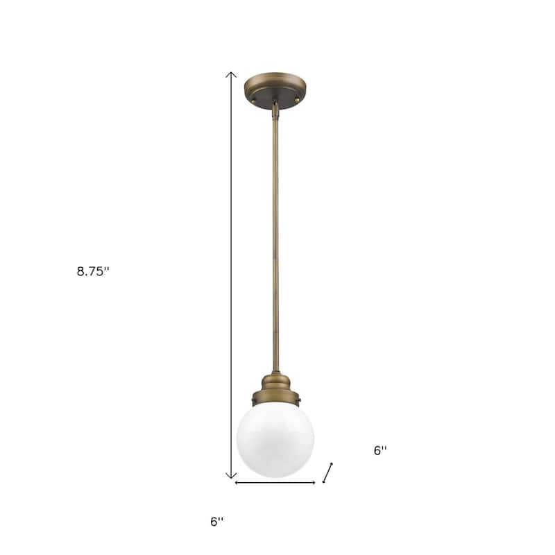 HomeRoots Brushed Gold Metal Hanging with Round Glass Shade - 6' X '8.75' X '6