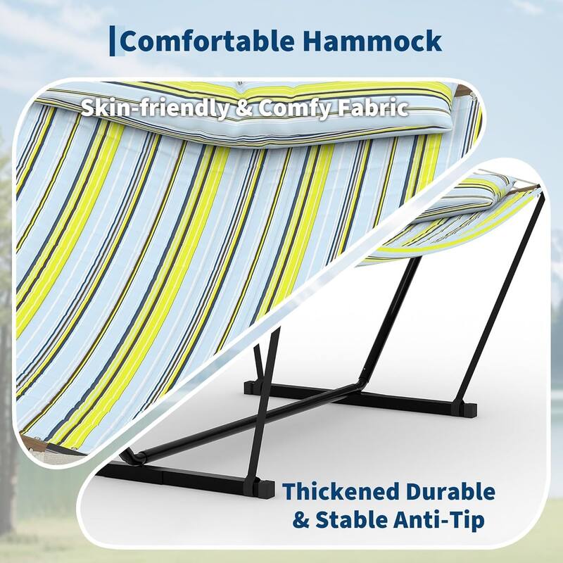450 LBS Capacity, Double Outdoor Hammock for Patio, Backyard, Garden, Beach