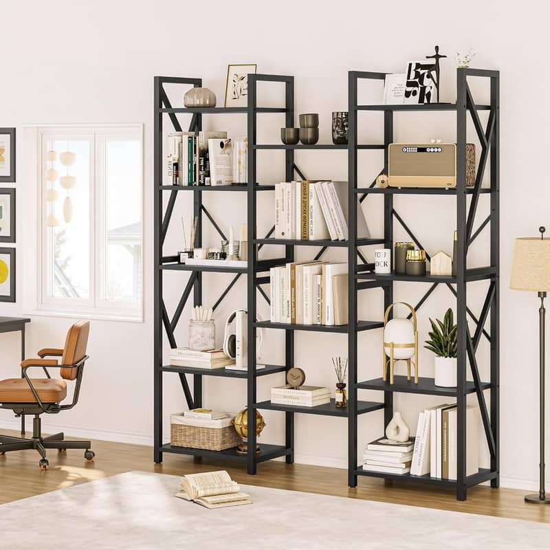 Triple Wide 5 Tier Book shelf,with Open Display Shelves