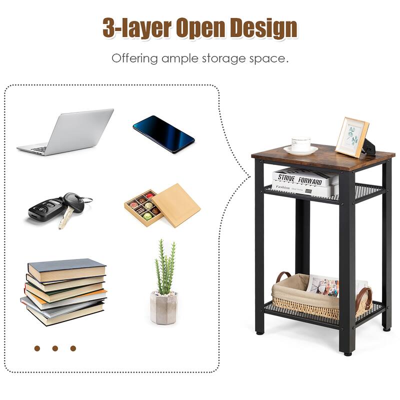 Costway 3-Tier Industrial Tall Nightstand Side End Telephone Table w/ - See Details