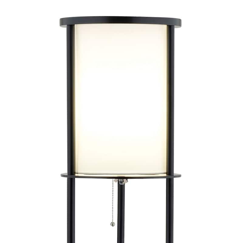 Black Wood Column Floor Lamp with Fabric Shade and Pull Chain 63 Inches - 11.5” x 11.5” x 62.5” (D x W x H)