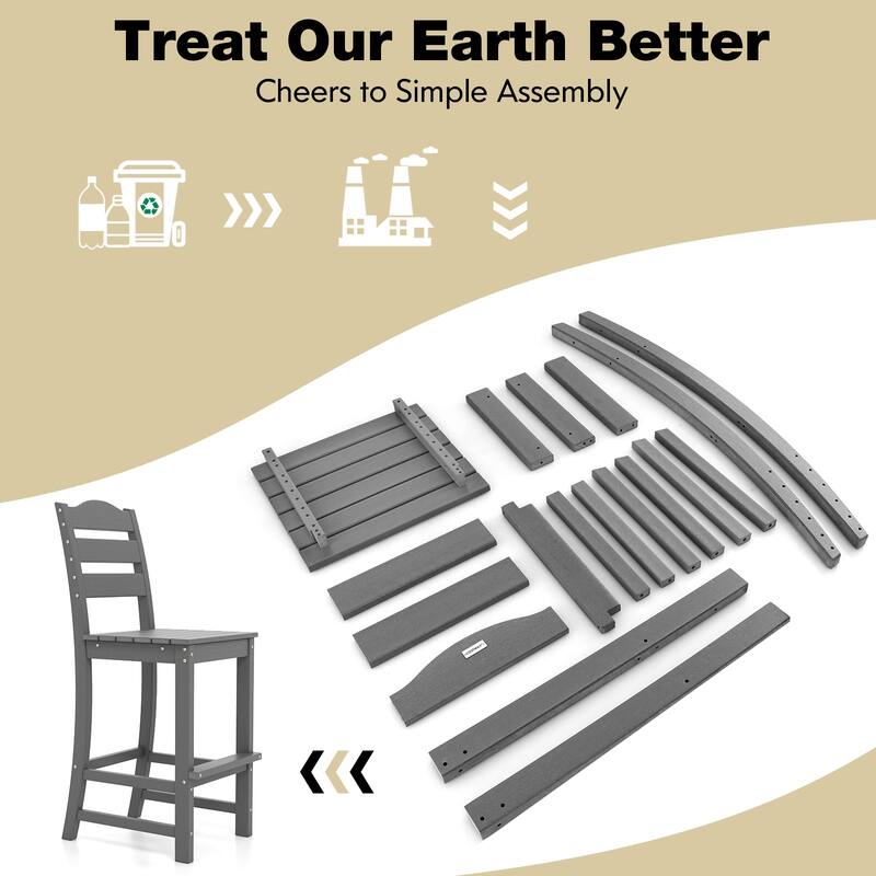Costway Outdoor HDPE Bar Stool Patio Tall Chair Backrest Footrest All - See Details