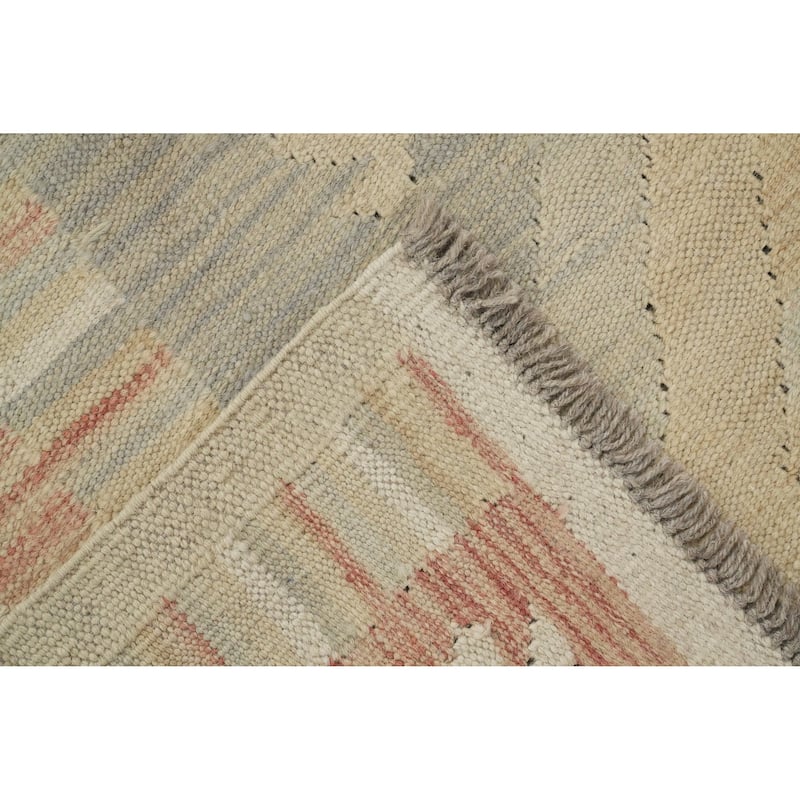 Hand Woven Oriental 100% Wool Carpet Southwestern Tribal Beige & Ivories Kilim Area Rug - 9' 8'' X 6' 8''