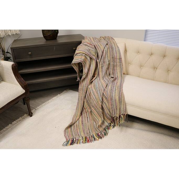Home&Manor Handcrafted Wool & Cotton Throw Blanket Tan Shimmer