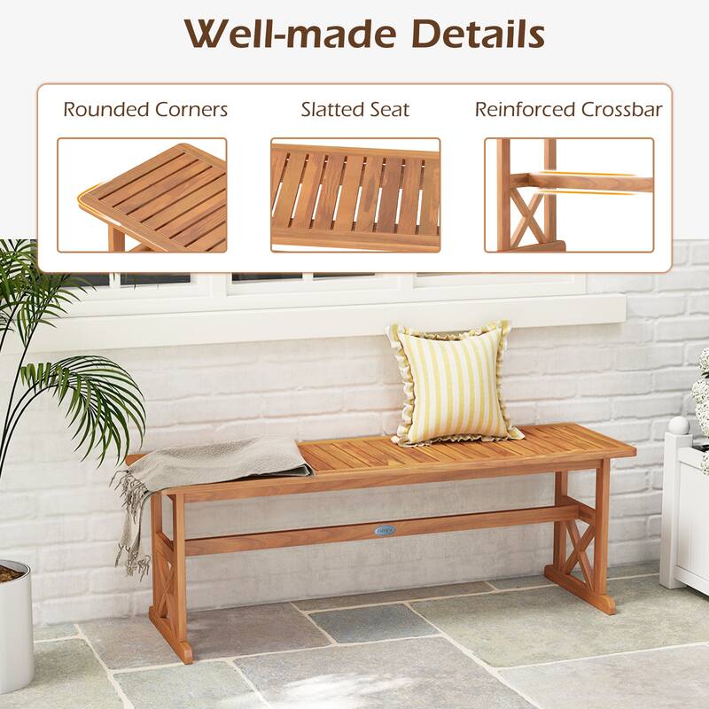 Gymax 51 Inches Acacia Wood Outdoor Bench w/ Slatted Seat & X-Shaped