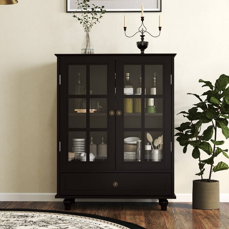 Modern Buffet Cabinet with Adjustable Shelves and Display Glass Doors for Versatile Living Room Storage