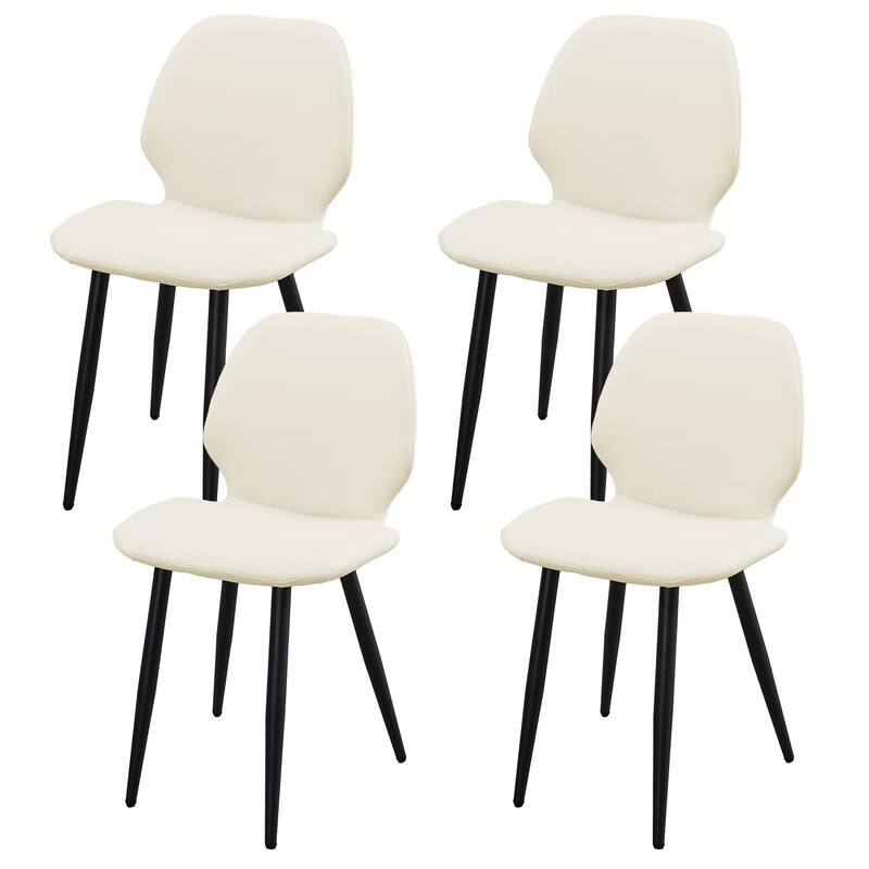 Leather Dining Chair with Metal Legs, Shell Shape Upholstered Chair Set of 4 for Kitchen, Restaurant, Living - White,White PU