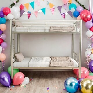 Twin Over Twin Metal Bunk Bed with Convertible Design,Ladder and Guardrail,Sturdy Steel Frame