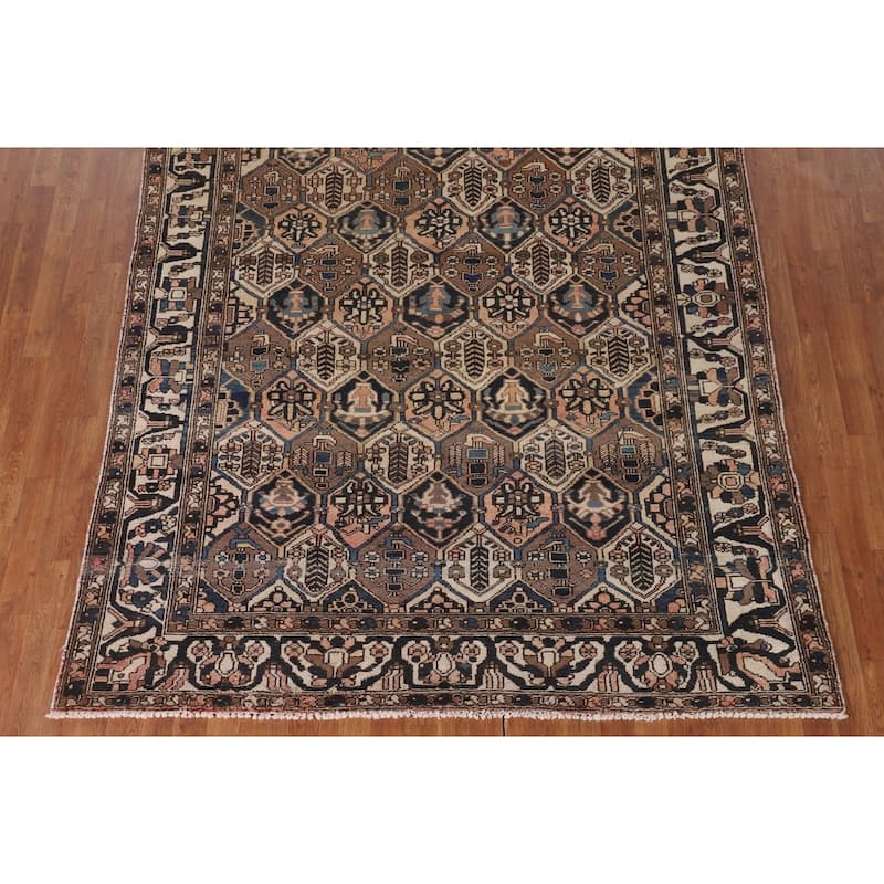 Garden Design Brown Bakhtiari Persian Vintage Rug Handmade Wool Carpet - 6'7"x 9'7"