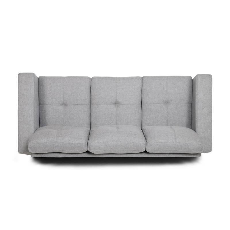 Three-Seater Grey Fabric Sofa with Wood Legs