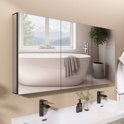 60'' W 30'' H Recessed Frameless Medicine Cabinet Mirror 9 Adjustable