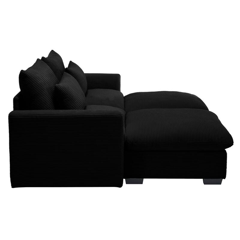Corduroy Loveseat Sofa Couch with Storage Ottomans, Modern Sectional 2 Seater Sofa with Deep Seat, Pillows for Small Spaces