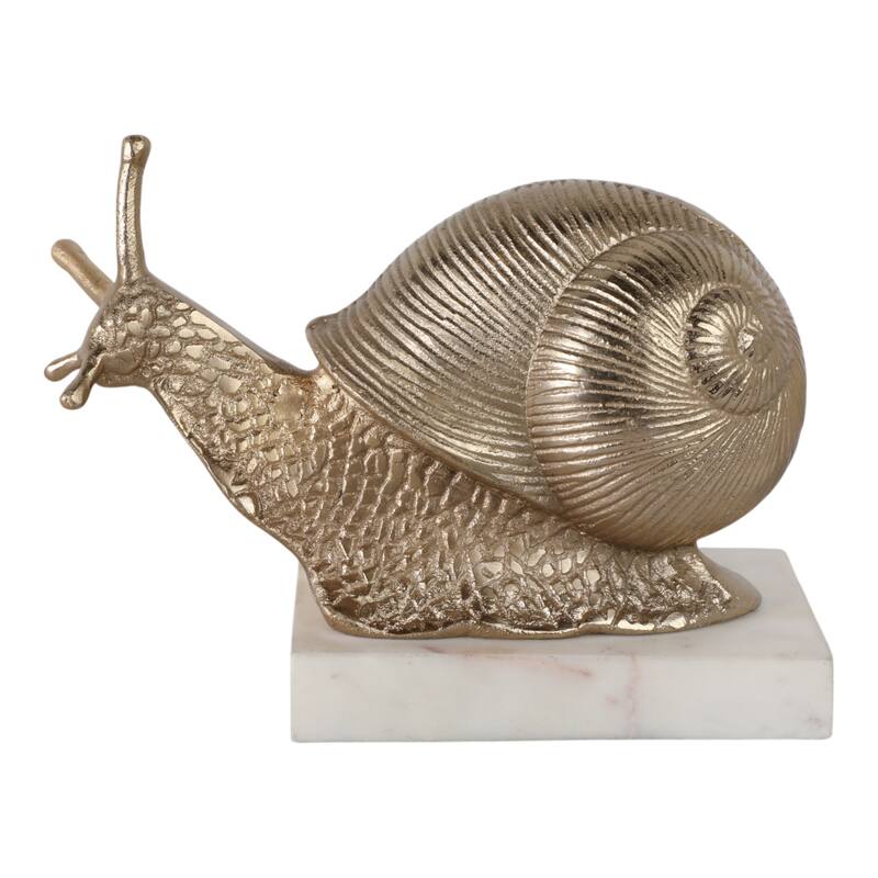 Metal Snail Sculpture on Marble Base Figurine Accent - 7" Gold - 9.5" x 4" x 6.5"