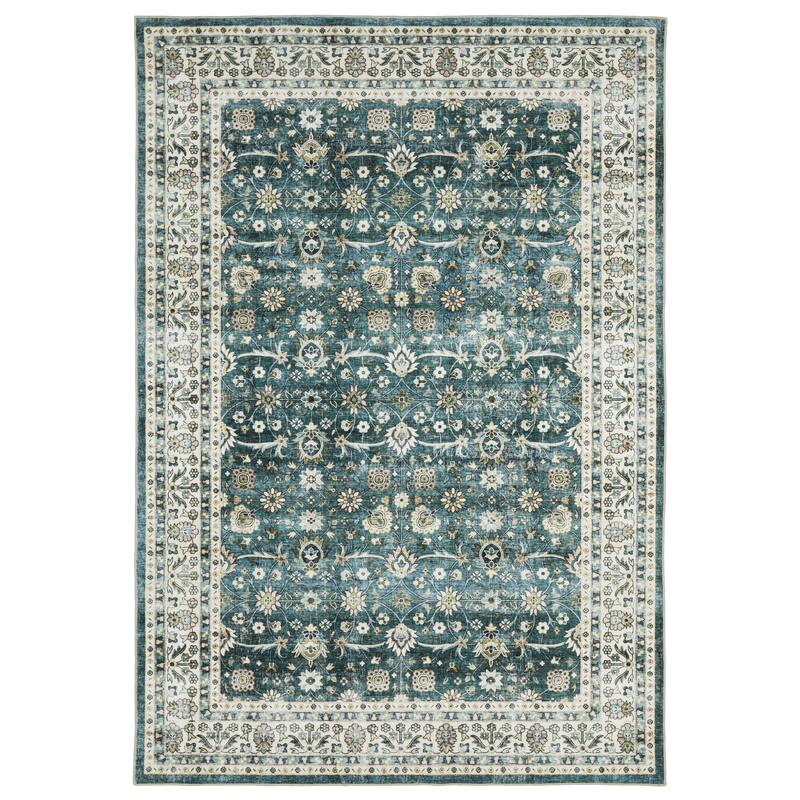 Style Haven Sunderland Bordered Traditional Machine Washable Area Rug Mat - 7' 6" x 10' - Teal/ Ivory - Runner/Rectangle