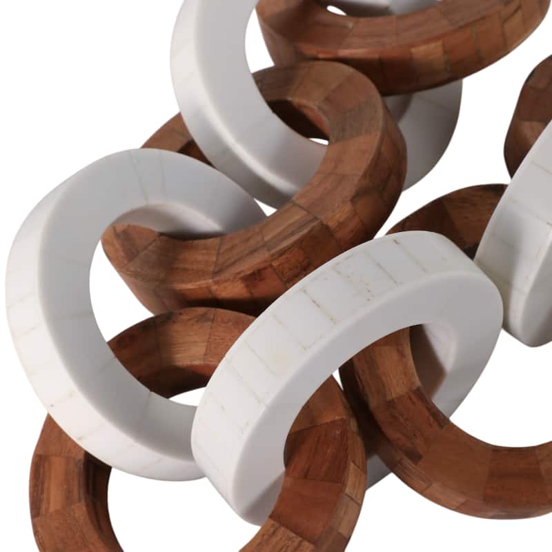 Decorative Wood and Resin Chain Link Sculpture - 23", Ivory & Brown - 23.0"