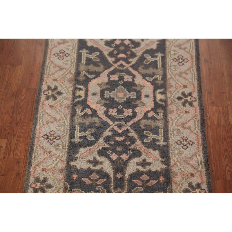 Gray Oushak Indian Runner Rug Handmade Floral Wool Carpet - 2'6"x 7'10"
