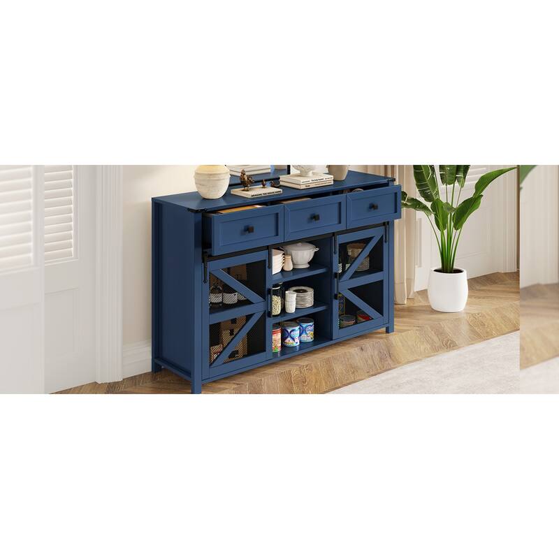 Roomfitters 55" Sideboard Buffet Cabinet with 3 Drawers and Sliding Barn Doors, Farmhouse Storage for Kitchen & Dining