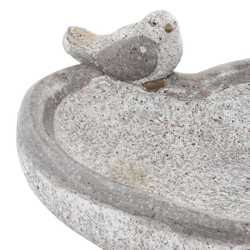 Polystone Bird Indoor Outdoor Garden Sculpture with Bath Bowl - Gray - Roche River Decor