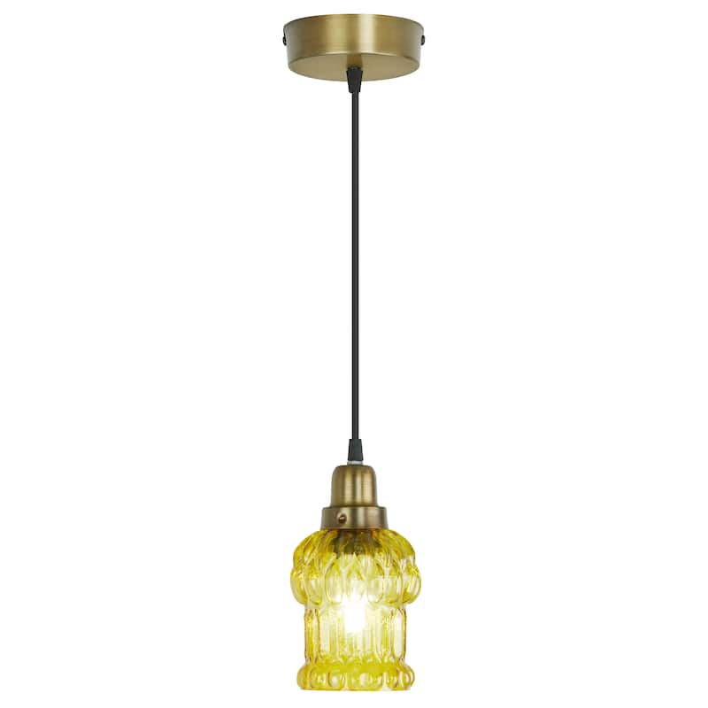 Baptiste River of Goods Purple/Yellow/Green and Gold Glass and Metal 4.5-Inch Pendant Light with Adjustable Hanging Cord - 4.5" x 4.5" x 9.75/68.75" - Yellow/Gold