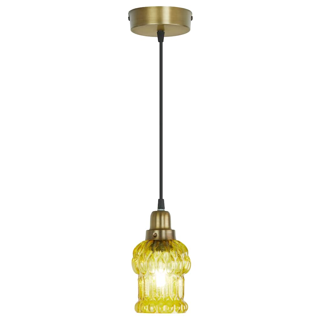 Baptiste River of Goods Purple/Yellow/Green and Gold Glass and Metal 4.5-Inch Pendant Light with Adjustable Hanging Cord