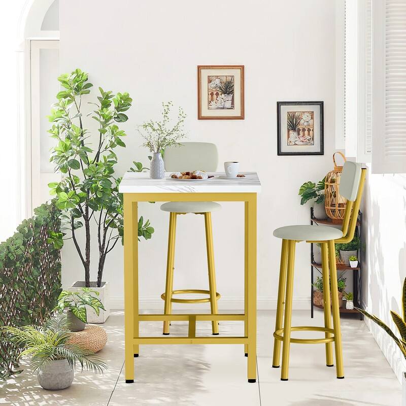 Eureka 3-Piece Modern Industrial Bar Table Set with 2 PU Leather Stools, Counter Height Dining Table Set for Pub, Bistro, Cafe