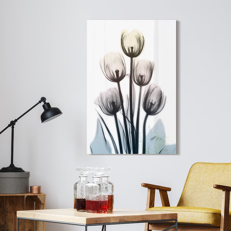 "Springing Tulips" Frameless Free Floating Tempered Glass Panel Graphic Wall Art