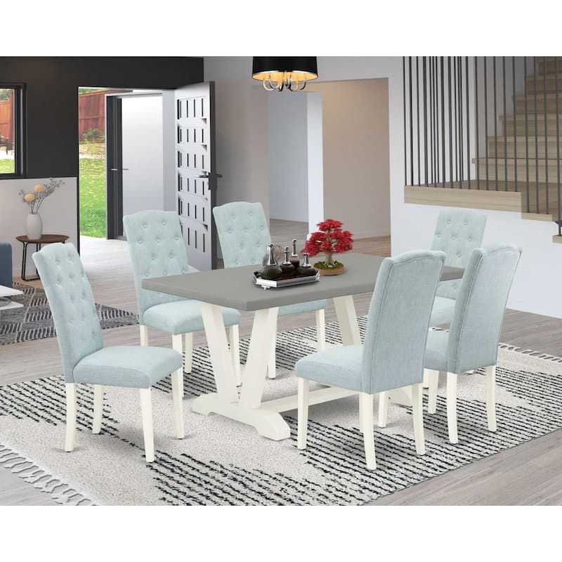 HomeStock 7-Piece Rectangle Natural Oak Finish Solid Wood Top Dining Table with 6 Chairs
