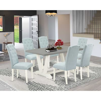 HomeStock 7-Piece Rectangle Natural Oak Finish Solid Wood Top Dining Table with 6 Chairs