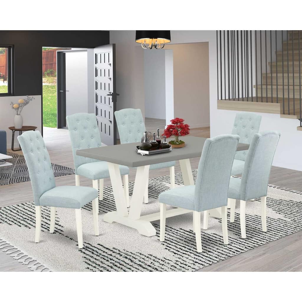 HomeStock 7-Piece Rectangle Natural Oak Finish Solid Wood Top Dining Table with 6 Chairs