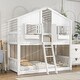 preview thumbnail 28 of 43, House-shaped Bed Frame Twin Over Twin Bunk Bed with Roof, Door, Windows, Guardrails and Ladder, No Slats on Lower Bed