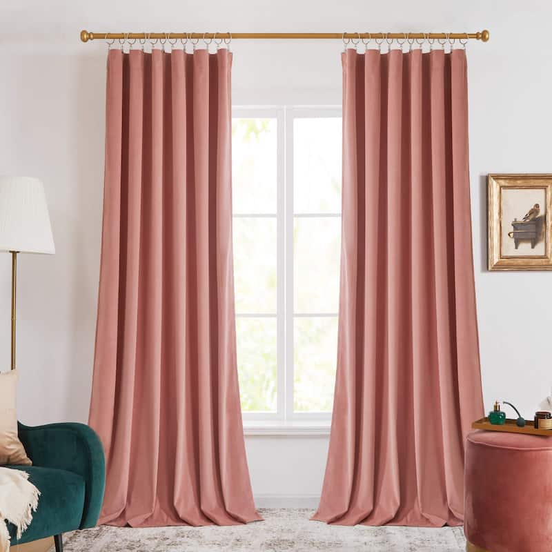 Deconovo Velvet Room Darkening Curtain Panel, Thermal Insulated - 52x108-1PC - Coral Pink