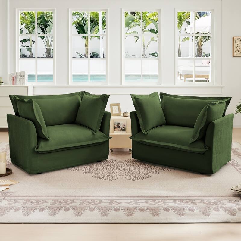 Upholstered Armchair Set of 2, Living Room Reading Chair with High Back Pillows, Removable Chair, Cover Modern Single Sofa Chair