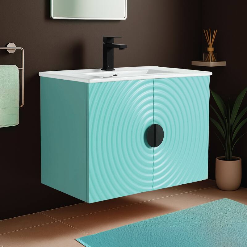 Pellabay Modern Bathroom Vanity with Fluted Circular Doors - Sink Included - 30" - Tiffany Blue
