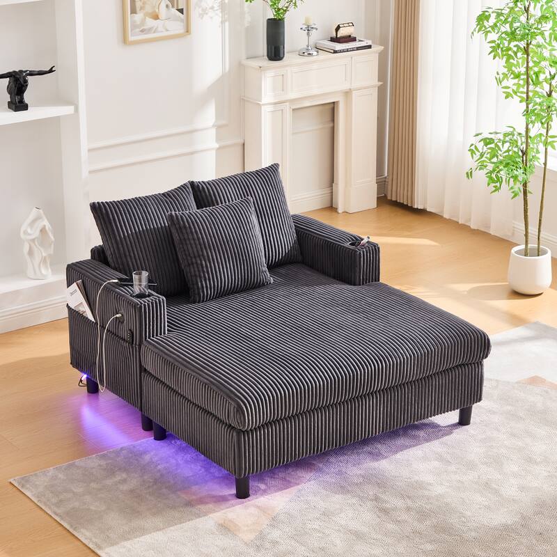 GDFStudio - Corduroy Recliner Sofa with USB Charging, RGB LED Light Strip - Suitable for Living Room and Bedroom