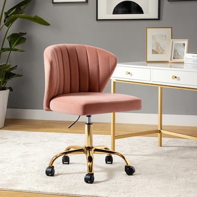 Ilia Modern Velvet Wingback 360 degree Ergonomic Office Task Chair with Channel Tufted Back by HULALA HOME
