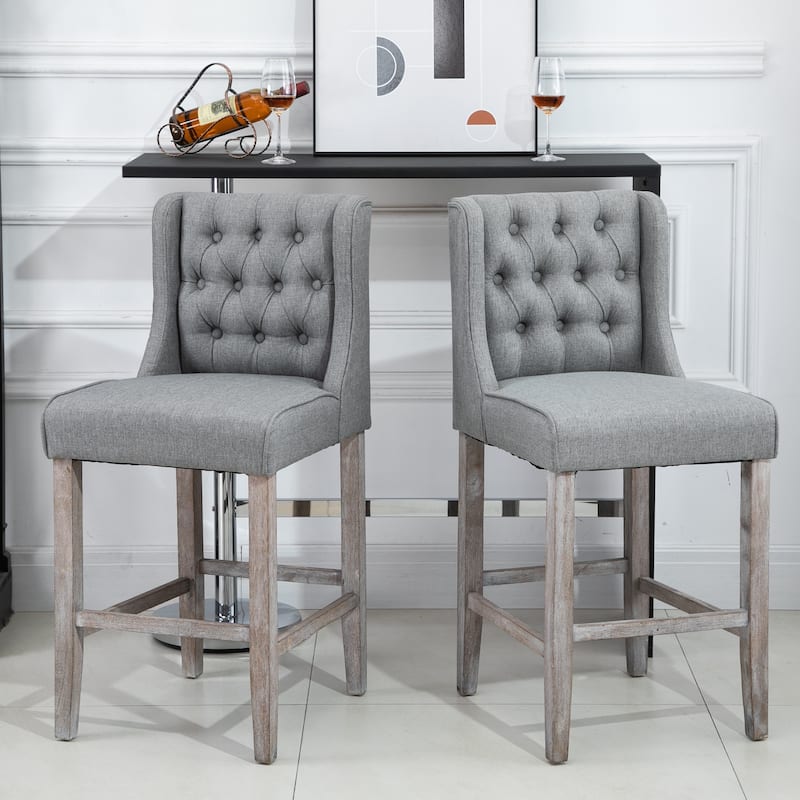 Counter Height Bar Stools Set of 2, Kitchen Island Stools with Tufted Back, Armless Upholstered Dining Chair with Footrest