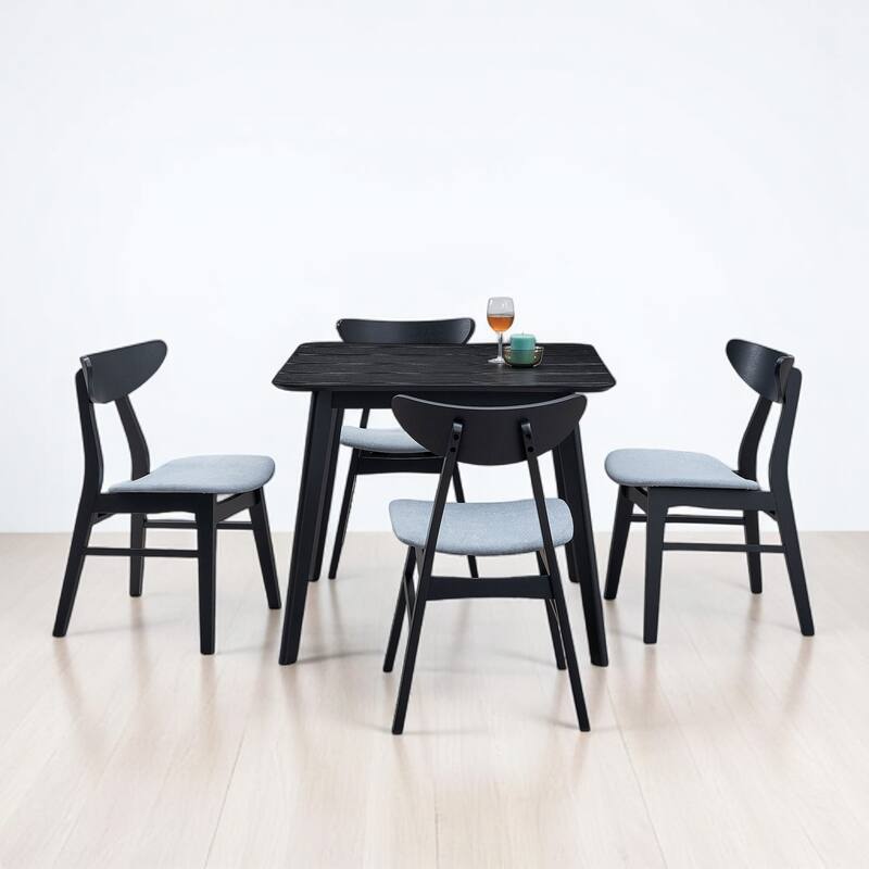 5-Piece Square Dining Table Set for 4, Solid Wood Legs, Upholstered Chairs, Modern Space-Saving Kitchen Furniture, Easy Assembly