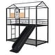 preview thumbnail 8 of 16, Stylish Twin Over Twin Metal House Bunk Bed With Slide, Sturdy Frame, Safety Ensured, Friendly Design, Black
