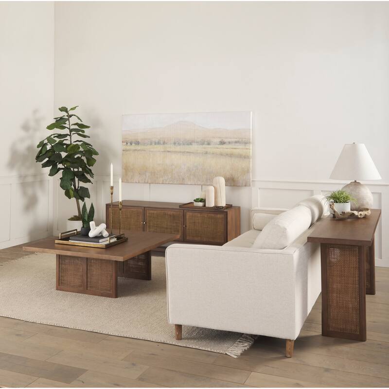 Grier Solid Wood With Cane Accented Base Coffee Table