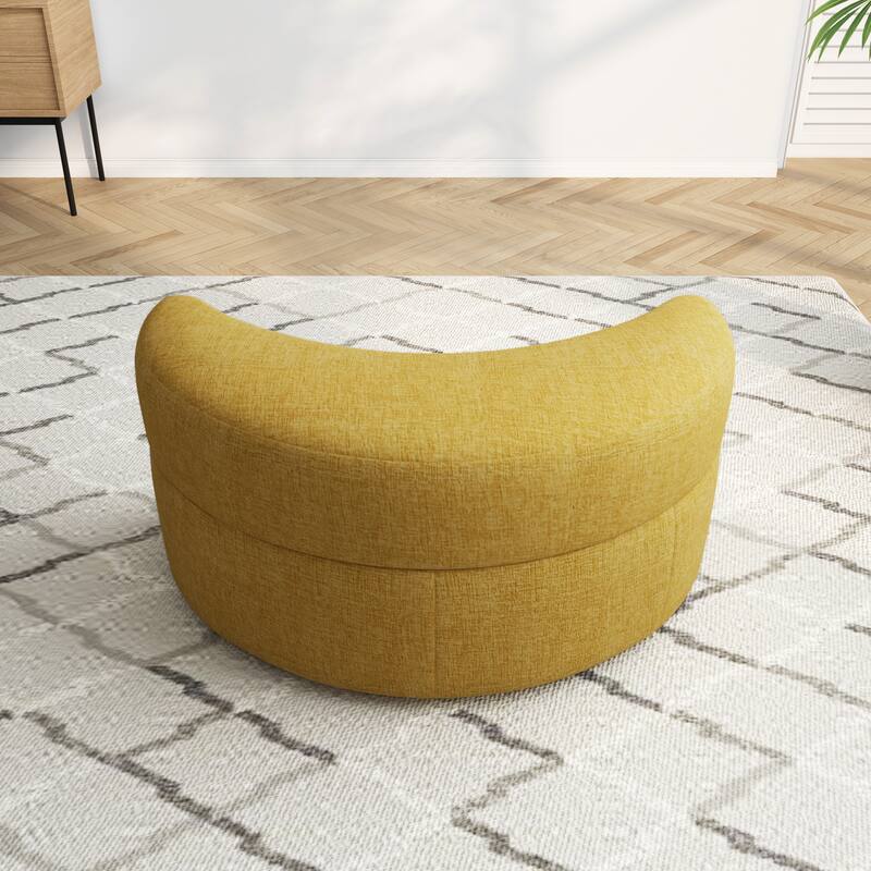 Upholstered Chenille Boucle Half Moon Storage Ottoman with Tray