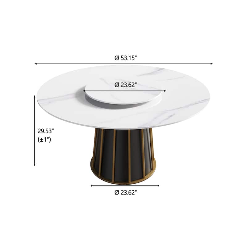 53'' White Sintered Stone Round Dining Table with Lazy Susan - N/A
