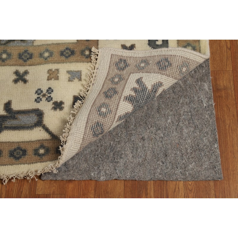 Earth Tone Oushak Area Rug Hand-Knotted Beige Floral Wool Carpet - 9'1" x 11'8"